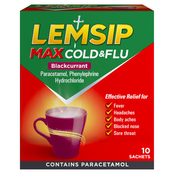 LEMSIP MAX COLD&FLU BLACKCURRANT SACHETS 10S