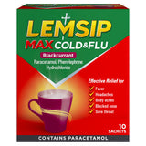 LEMSIP MAX COLD&FLU BLACKCURRANT SACHETS 10S